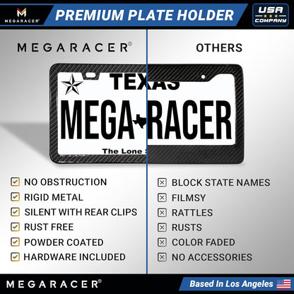 Premium Slim Carbon Fiber Design License Plate Frame – 1 Pack, Rust-Free Stainless Steel & Rattle-Free, Street Legal, Universal with Screw Caps Cover, Thin Metal Front or Rear Car Tag Holders for Men