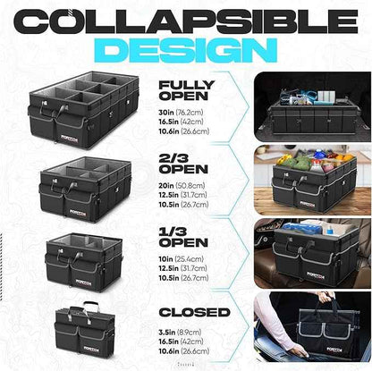 FORTEM Trunk Organizer with Cooler For SUV Car Trunk, Foldable Storage, Car Accessories for Women Men, Collapsible Bag, Perfect Christmas Gifts, 600D Oxford, Non Slip Bottom, Straps, Soft Cover (105L)