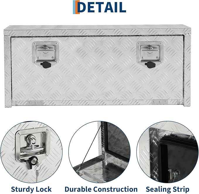 36 Inch Heavy Duty Aluminum Underbody Tool Box, Double Lock, Waterproof Square Truck Storage Chest for Pickup Bed, RV Trailer, Durable Organizer (36" X 12" X 14" - Sliver) – Rust-Resistant, Secure