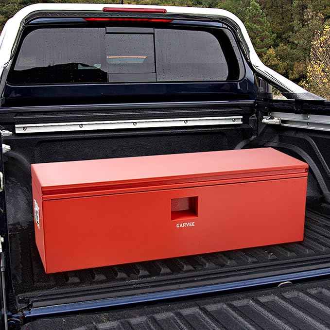 Garvee Steel Truck Tool Box Heavy Duty Truck Bed Toolbox w/Dual Lids, Lockable & Weatherproof, Fits for Pickup, Truck Bed, RV, Trailer