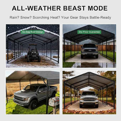 12x20 Heavy-Duty Metal Carport, Outdoor Galvanized Steel Shelter for Pickup Trucks, Motorcycles, Boats, Cars & Tractors