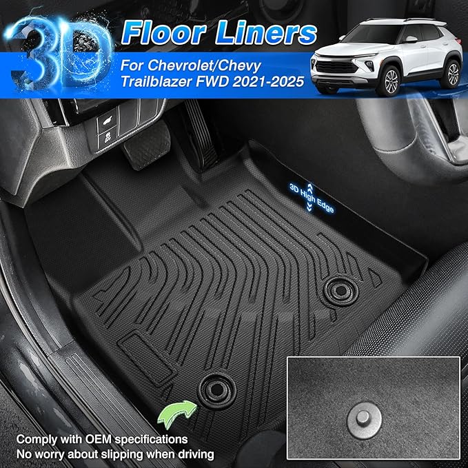 Cartist Floor Mats and Cargo Liner Fit for Chevy Trailblazer FWD 2021-2025 2026 All Weather Floor Mat Trailblazer Accessories Heavy Duty Carpet Protection (Only Fit Cargo in Upper Deck Position)