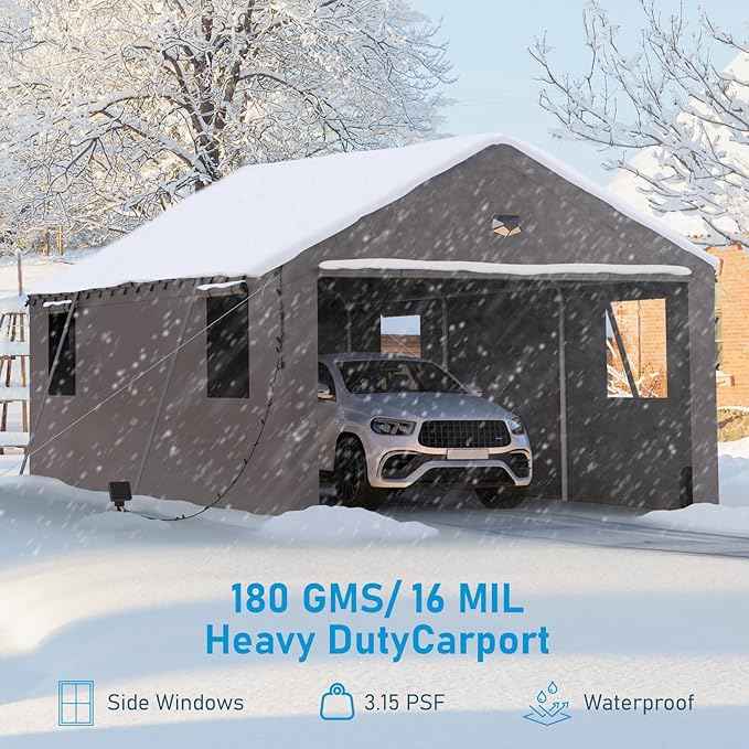 Carports Canopy Heavy Duty, Portable Garage with Sidewalls (13x25, Grey)