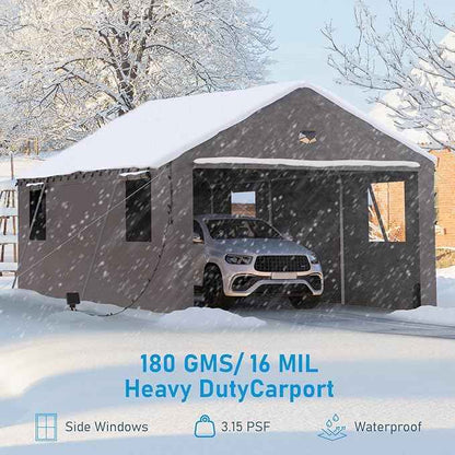 Carports Canopy Heavy Duty, Portable Garage with Sidewalls (13x25, Grey)