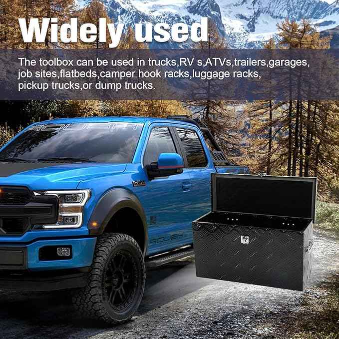 24 Inch Black Aluminum Tool Box 5 Bar Tread ToolBox for Truck Bed Car Outdoor Trailer Pickup Underbody RV ATV Storage Underbed Tools Organizer with Side Handle and Lock (24"X9.5"X12.5")