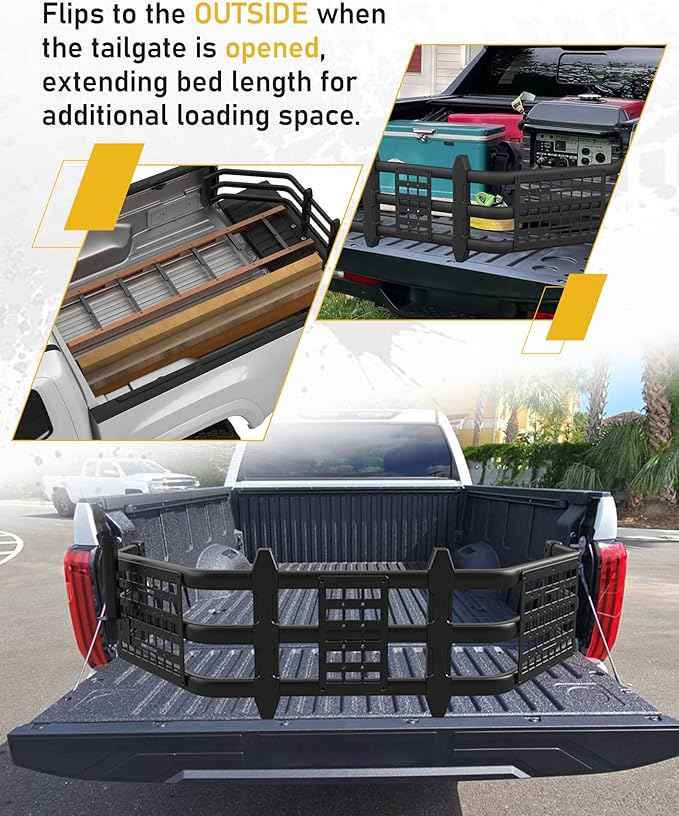 Upgraded Truck Bed Extender Fit for Ford F-150 F150 2015-2026 & Toyota Tundra 2007-2026 & Nissan Titan 2016-2024 Aluminum Tailgate Extender, with Molle Panel and Flagpole Bracket