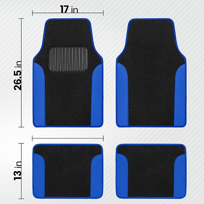 BDK PolyPro Blue Car Seat Covers Full Set with 4-Piece Car Floor Mats - Two-Tone Seat Covers for Cars with Carpet, Interior Covers for Auto Truck Van SUV