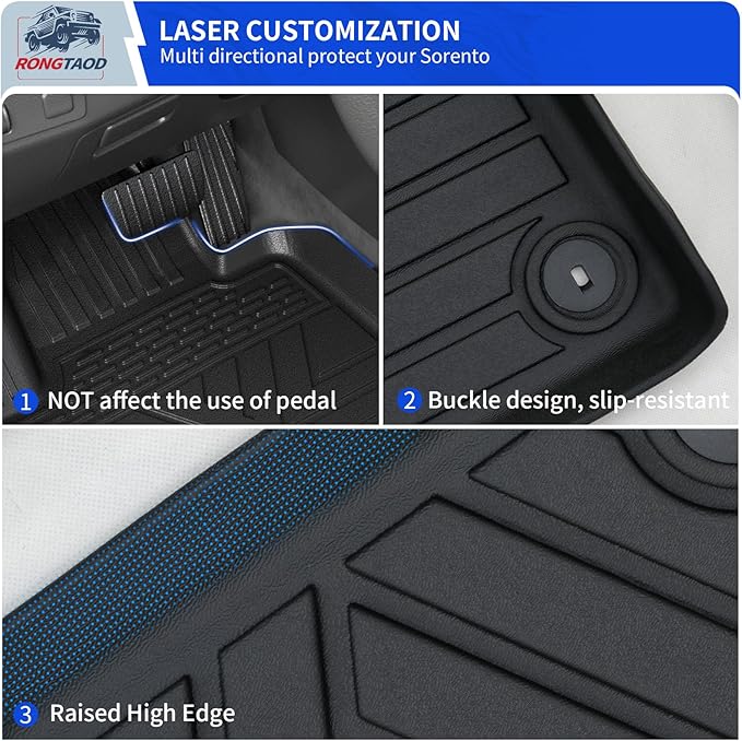 Rongtaod Floor Mats Compatible with 2021-2025 2026 Kia Sorento 6&7 Seats NO Hybrid Cargo Mat Cargo Liner Trunk Liner Trunk Mat Kick Mats Back Seat Protector 2024 Fuel Sorento Accessories (Set of 7)