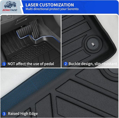 Rongtaod Floor Mats Compatible with 2021-2025 2026 Kia Sorento 6&7 Seats NO Hybrid Cargo Mat Cargo Liner Trunk Liner Trunk Mat Kick Mats Back Seat Protector 2024 Fuel Sorento Accessories (Set of 7)