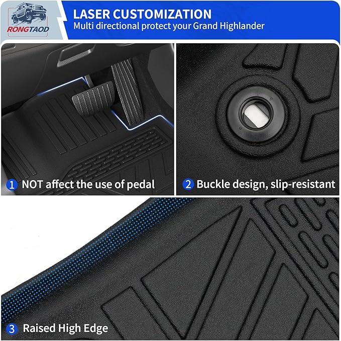 Rongtaod Floor Mats Compatible with 2024 2025 2026 Toyota Grand Highlander 8-Seater Cargo Mat Trunk Mat Cargo Liner Kick Mats TPE All Weather Grand Highlander Accessories (Floor Mats Full Set 7PCS)