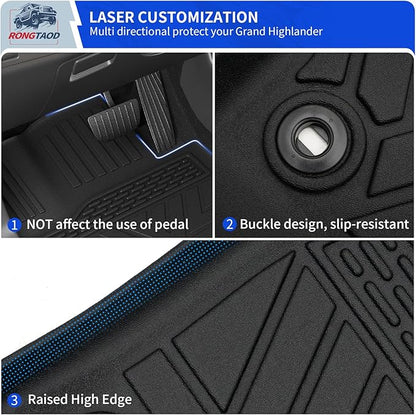 Rongtaod Floor Mats Compatible with 2024 2025 2026 Toyota Grand Highlander 8-Seater Cargo Mat Trunk Mat Cargo Liner Kick Mats TPE All Weather Grand Highlander Accessories (Floor Mats Full Set 7PCS)