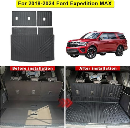 Cargo Liner Fits for Ford Expedition Max/Lincoln Navigator L 2018-2024, All Weather Back Seat Cover Trunk Cargo Mat for Expedition Accessories (Backrest Mat+Trunk Mat)(Only for Max & L)