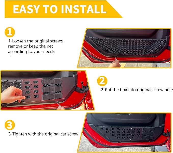 Front Door Storage Pockets with Cup Holders Compatible with 2018-2024 2025 2026 Jeep Wrangler JL 2/4 Door 4XE Gladiator JT Accessories Side Insert Organizer Box Molle Panel, 1Pair Metal+Strap