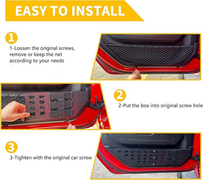 Front Door Storage Pockets with Cup Holders Compatible with 2018-2024 2025 2026 Jeep Wrangler JL 2/4 Door 4XE Gladiator JT Accessories Side Insert Organizer Box Molle Panel, 1Pair Metal+Strap