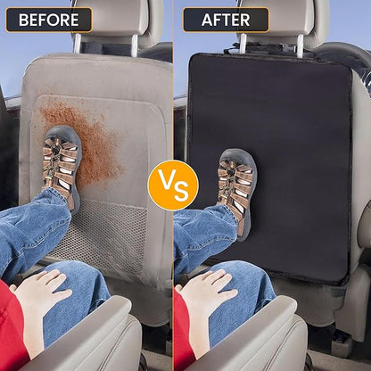 EcoNour 2 Pack Large Back Seat Protector for Kids Feet | Premium Waterproof Kick Mats | Durable Black Backseat Cover for Child to Protect from Dirt, Mud & Scratches | Automotive Travel Accessories
