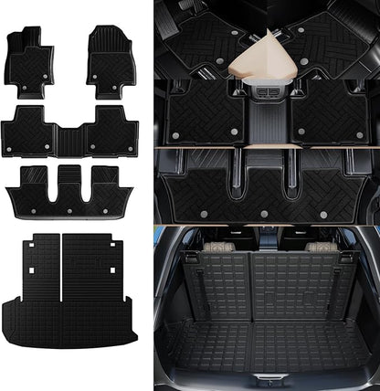 Rongtaod Carpeted Floor Mats Compatible with 2024 2025 2026 Toyota Grand Highlander 7&8 Seats Trunk Mat Cargo Mat Back Seat Cover Grand Highlander Accessories (Trunk Mat with Backrest Mat+Floor Mats)