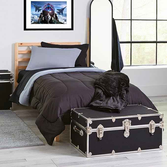 Rhino Trunk & Case Large Armor Camp Trunk - Secure Dorm Storage Chest - Ideal Summer Camp Footlocker - Strong College Trunks Made In The USA - 1000+ Pounds Sitting Capacity 32"x18"x14" (Slate)