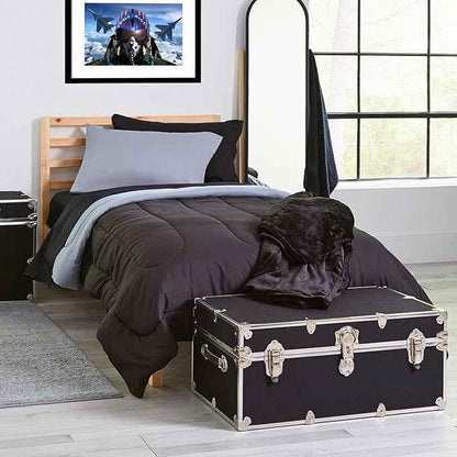 Rhino Trunk & Case Large Armor Camp Trunk - Secure Dorm Storage Chest - Ideal Summer Camp Footlocker - Strong College Trunks Made In The USA - 1000+ Pounds Sitting Capacity 32"x18"x14" (Slate)