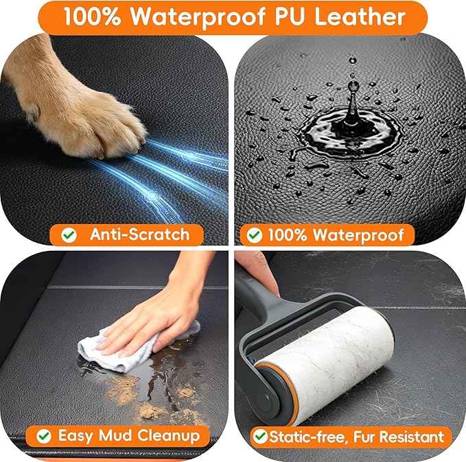 2-In-1 Heavy-Duty Hard Bottom Dog Hammock for Car, 100% Waterproof PU Leather Backseat Cover, Zipper Side Flaps, Non-Slip Extender for Large/Elderly Dogs & Multi-Dog Families,Fits Sedan/SUV/Med.Truck