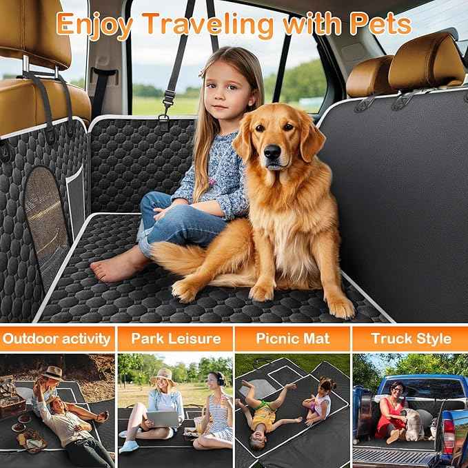 Mancro XXL Floor Dog Hammock for Truck with Flip Up Rear Seats, Waterproof Dog Seat Cover for Back Seat