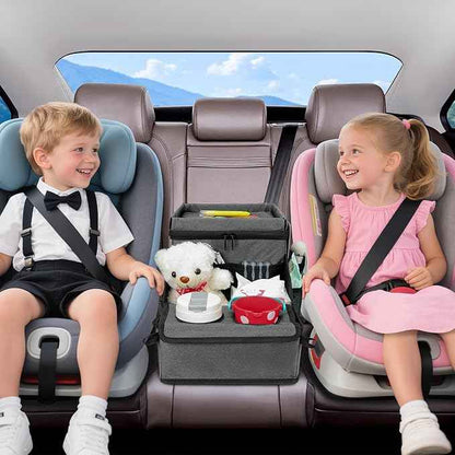 Car Seat Organizer, Backseat Car Organizer with Cup Holder Tray and Storages for Kids and Adults, Portable Travel Cooler for Car for Front or Back Seat Passenger Organizer Ccompartment (Grey)