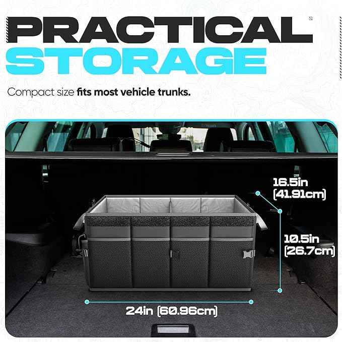 FORTEM Trunk Organizer with Cooler For SUV Car Trunk, Foldable Storage, Car Accessories for Women Men, Collapsible Bag, Perfect Christmas Gifts, 600D Oxford, Non Slip Bottom, Straps, Soft Cover (105L)