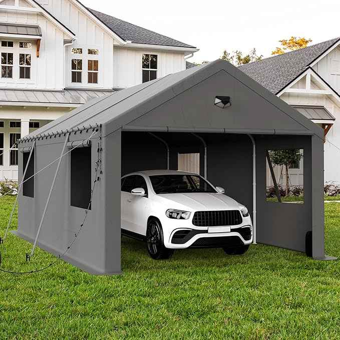 Carports Canopy Heavy Duty, Portable Garage with Sidewalls (12x20, Grey)