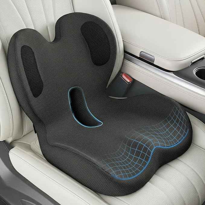 Trucker Seat Cushion, Car Seat Cushions with Lumbar Support Pillow, Ergonomic L-Shaped Orthopedic Memory Foam Pad for Long Driving Back Pain Sciatica Relief, Drivers Office Workers (Black+ Gray)