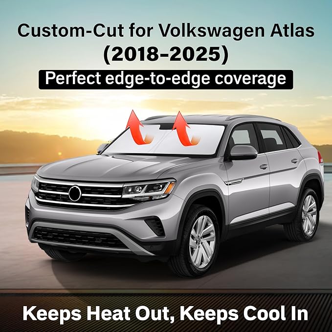 EcoNour Windshield Sun Shade Compatible for Volkswagen Atlas 2018–2025 | SUV Front Window Sunshade | Foldable Sun Visor Protector | UV & Heat Blocking | Keeps Interior Cooler