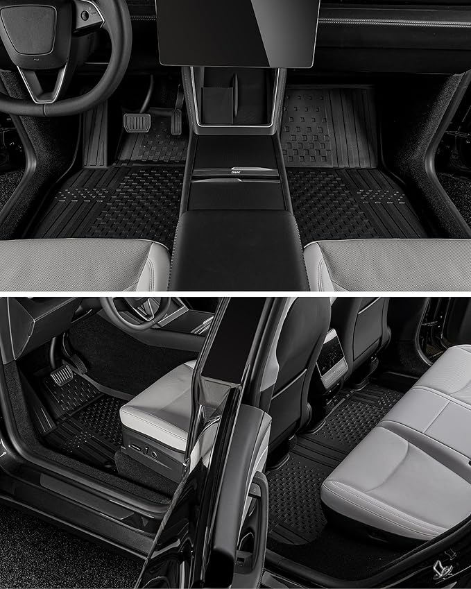 3W Tesla Model Y Juniper Floor Mats, Front Rear Cargo Liner & Seatback Protector, Custom Fit 2025 2026 Model Y Acecessories, TPE All Weather Odorless Non-Slip, Black