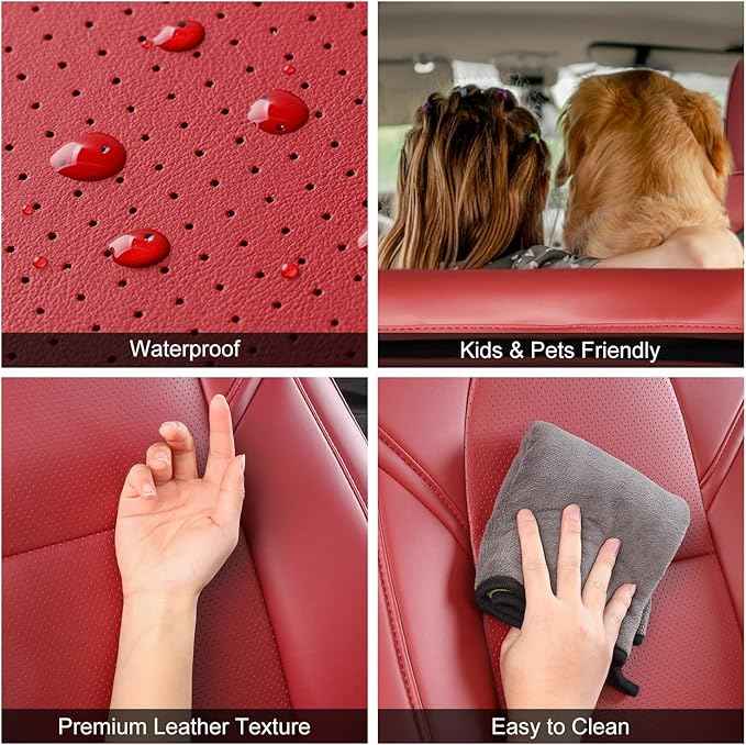 Tesla Model 3 Car Seat Covers Nappa Leather Car Interior Seat Airbag Compatible Cushion Cover Full Set Custom Fit 2023 2022 2021 2020 2019 2018, Nappa Wine Red