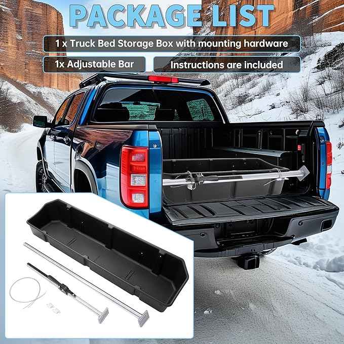HECASA Adjustable 55-69 inch Truck Storage Box Compatible with Ford Chevy Chevrolet GMC Dodge Ram Toyota Nissan, Universal Truck Bed Storage Cargo Organizer Beds, Secure Cargo Organizer
