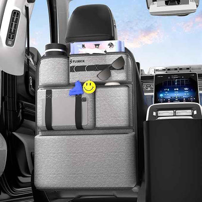 FLORICH PU-Coated Fabric Car Backseat Organizer, Durable Large capaity Seat Back Organizer and Storage with 6 Pocket, Kick Mats Back Seat Protector for Kids Universal Fit