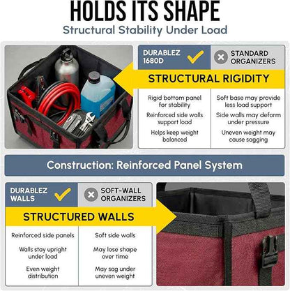 4-Section Trunk Organizer for SUV, Truck, Van, Sedan – Modular Extra Large Cargo Bin, Detachable Car Trunk Storage with Dividers, Collapsible Auto Organization System – Cherry