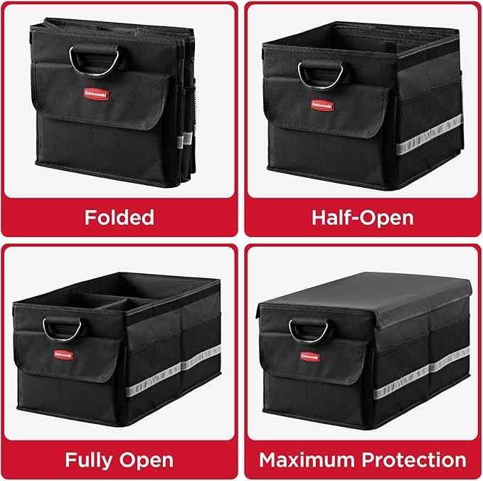 Rubbermaid Car Organizer, Collapsible Trunk Organizer, Multi-Compartment Car Storage Organization for Car Accessories, 3 Compartments With Cover, 23.23"*12.99"*11.81"
