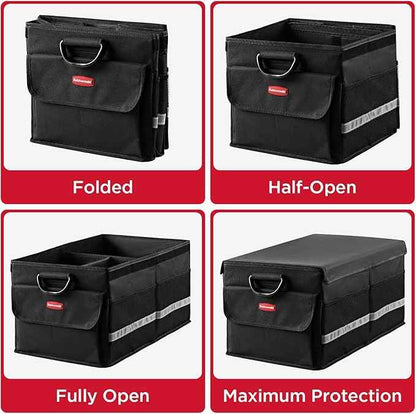 Rubbermaid Car Organizer, Collapsible Trunk Organizer, Multi-Compartment Car Storage Organization for Car Accessories, 3 Compartments With Cover, 23.23"*12.99"*11.81"