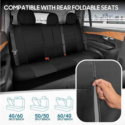BDK PolyPro Black Car Seat Covers Full Set with Matching Carpet Floor Mats - Automotive Seat Covers for Cars Trucks SUV - Includes Split Bench Rear Seat Cover - Interior Car Accessories