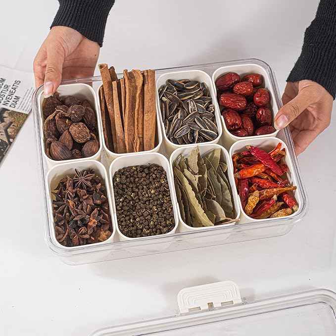 Amzcku Divided Serving Tray with Lid and Handle - Snackle Box Charcuterie Container (Pack of 2)
