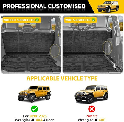 Cargo Mats with Door Sill Guards for 2018-2025 Jeep Wrangler JL Unlimited 4X4 Accessories All Weather Rear Seat Back Cover Trunk Liner Door Sill Protector for JL JLU Gas Type 4 Door(Not 4XE)