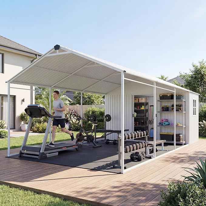 COSIEST 12x25 FT 2-in-1 Carport Storage Shed with Added Enclosed Storage Room, Heavy Duty Galvanized Metal Frame, All-Weather Use for Cars, Full-Sized Pickup Trucks, SUVs