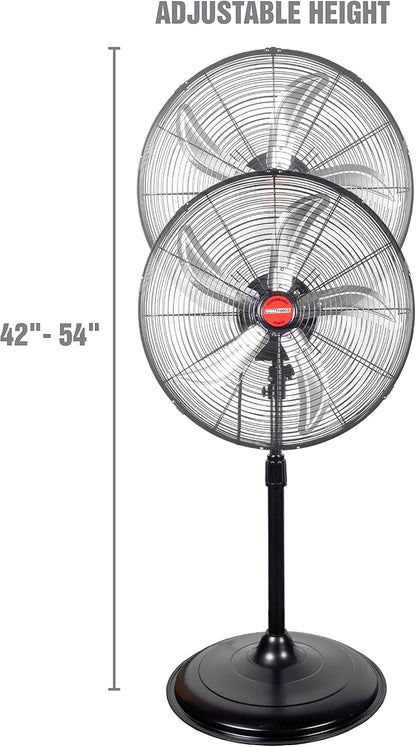 OEMTOOLS OEM24871 20" Oscillating Pedestal Fan, Adjustable Height for Garage, Shop, Gym, Warehouse 4500 CFM Airflow, 3-Speed Enclosed Motor, 5 Aluminum Blades, Dust-Resistant Industrial Purpose