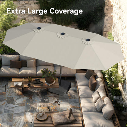PHI VILLA 15ft Large Patio Umbrellas with Base Included, Outdoor Double-Sided Rectangle Market Umbrella with Stand, Outside Umbrellas for Poolside Lawn Backyard, Ivory
