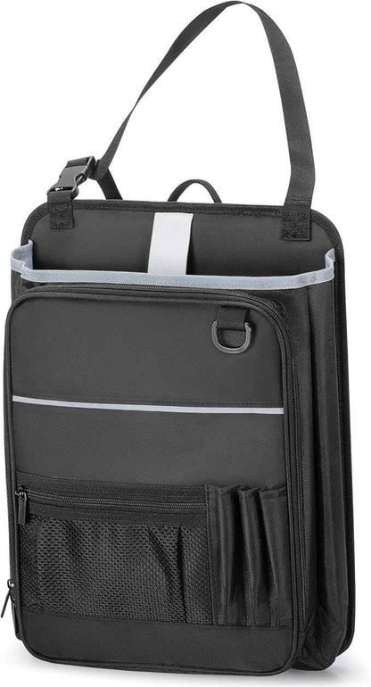 LUXJA Car Front Seat Organizer with Accordion File Pocket, Passenger Seat Organizer with Laptop Sleeve (Up to 15.6 In) and Adjustable Strap, Black