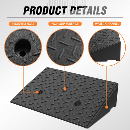 DNA MOTORING 2pcs 5.3" Rise Rubber Curb Ramp Heavy Duty Loading Driveway Ramp Threshold Ramp 19.5 in L x 13.6 in W x 5.3 in H for Loading Dock, Warehouse, Wheelchair, Motorcycles, Cars, TOOLS-00646