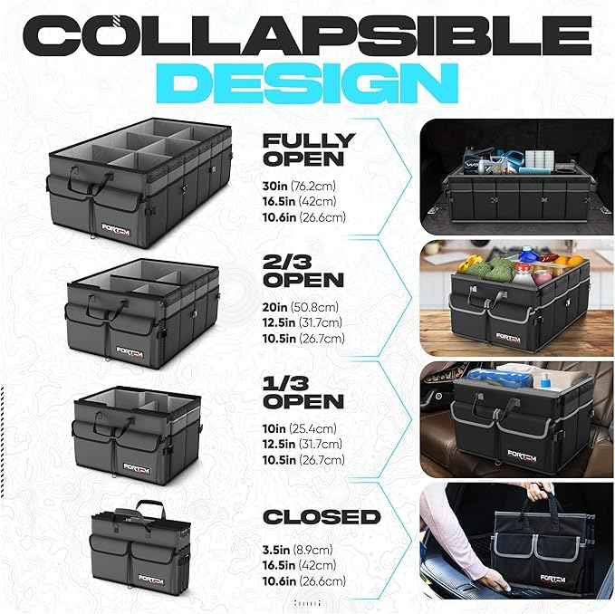 FORTEM Trunk Organizer For SUV Car Trunk Organizer, Foldable Storage, Car Accessories for Women Men, Collapsible Bag, Perfect Christmas Gifts, 600D Oxford, Non Slip Bottom, Straps, Soft Cover (85L)