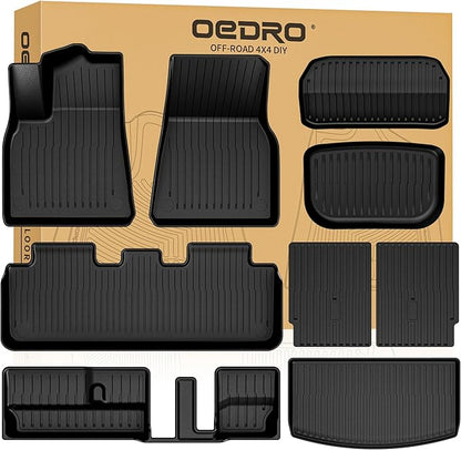 OEDRO Floor Mats Trunk Mat with Backrest Mat for Tesla Model Y 7-Seater 2025-2020 (Not Fit Model Y Junipers), Custom Fit All Weather TPE Automotive Trunk Mats Accessories for Model Y 9 Pcs Mats Set