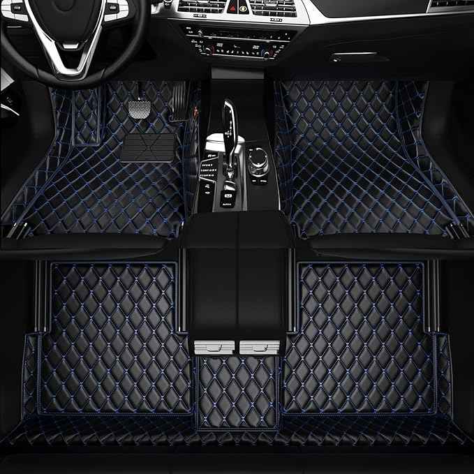 Customized Personalized car Floor MATS Luxury Full-Body car Floor mats are Suitable for 99% of Vehicle Models (Pickup Trucks/SUVs/sedans) and Offer Personalized Text Customization (Black Blue)