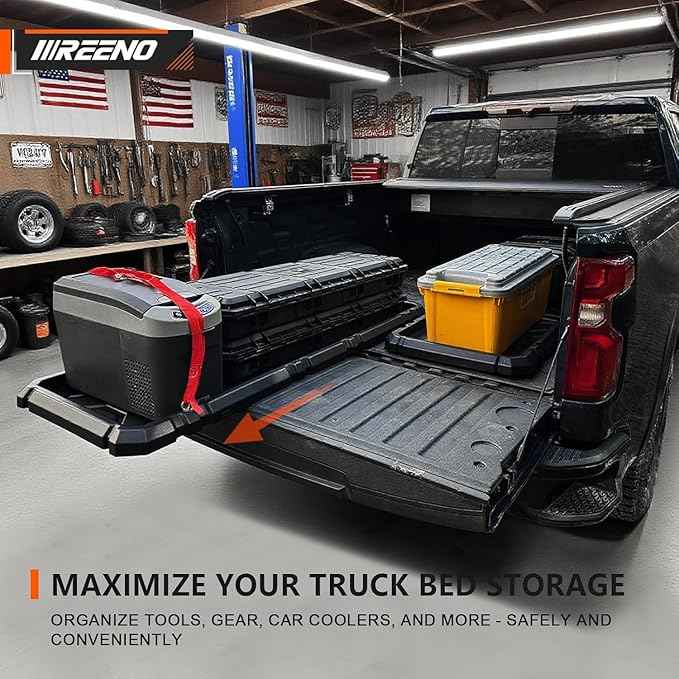 Slide-Out Truck Bed Organizer Tray, Heavy Duty Cargo Storage System with Easy Tailgate Access, Fits Full-Size Super Duty Bed Organizer 6'7”Beds, Durable HDPE Material, No Drilling