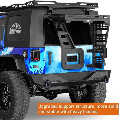 Hooke Road JK Spare Tire Cargo Basket Rack for 2007-2018 Jeep Wrangler JK & Unlimited 2/4 Doors, Rear Steel Storage Tray Luggage Carrier with Reinforced Tailgate Hinge Kit