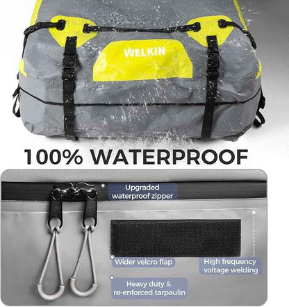 WELKIN Heavy Duty Rooftop Cargo Carrier Bag - 21 Cubic Waterproof Car Roof Bag for All Vehicles with/Without Rack - Includes Anti-Slip Mat, 8 Door Hooks, TSA Lock & Storage Bag - Reinforced Straps